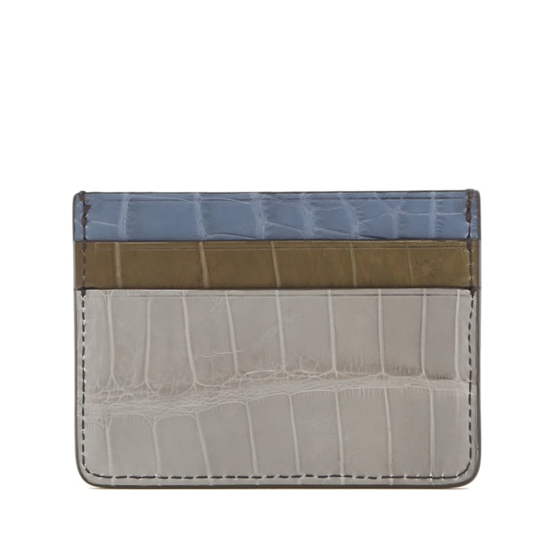 Double Card Case - 6 Color Way - Black-Bordeaux-Chocolate-Serpentine-Loden-Denim - Alligator in 