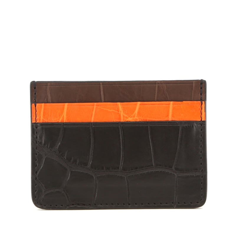 Double Card Case - Black-Orange-Chocolate - Alligator in 