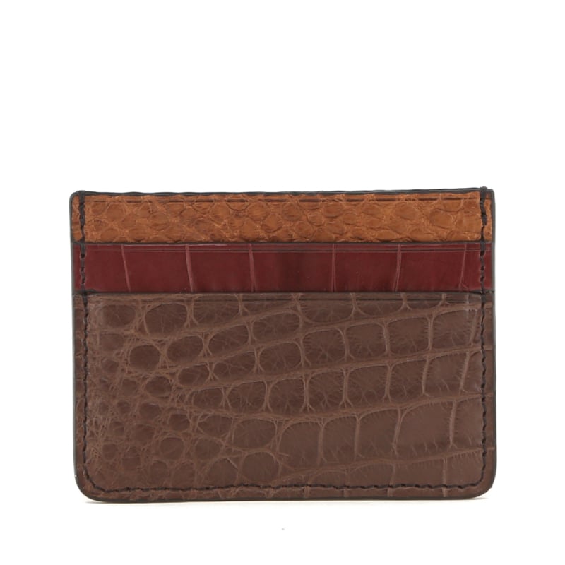 Double Card Case - Chocolate-Bordeaux-Cognac - Alligator in 