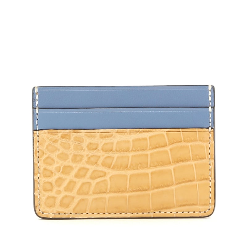 Double Card Case - Saddle Alligator / Allure Blue Calf in 