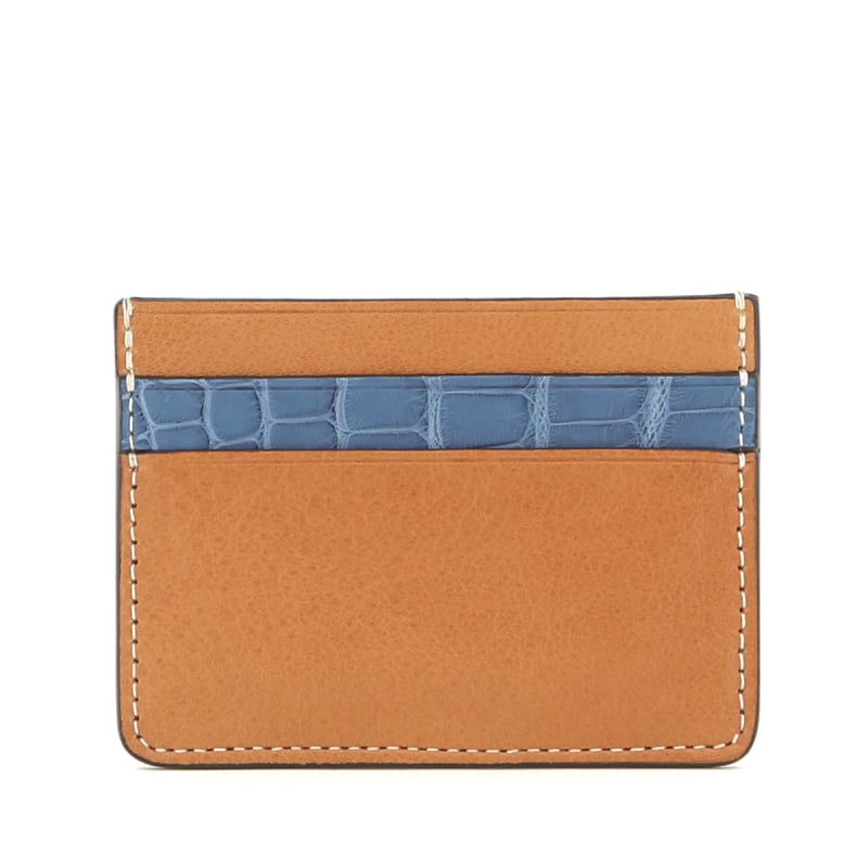 Double Card Case - Saddle Tumbled - Denim  Alligator in 