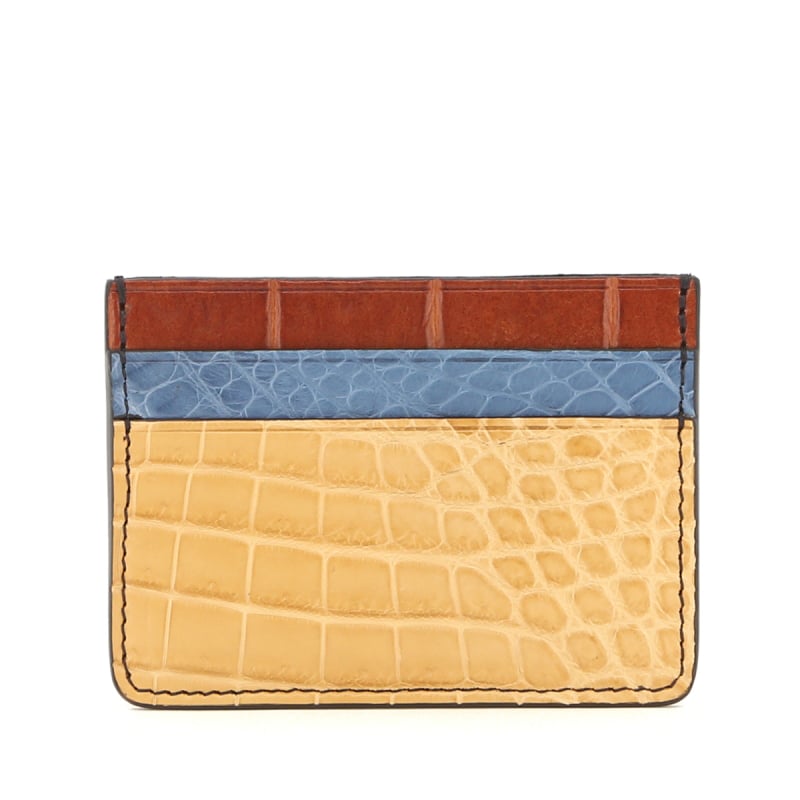 Double Card Case - Saddle-Denim-Cognac - Alligator  in 
