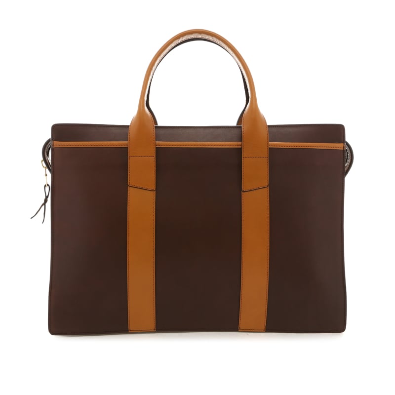 Double Zip-Top Briefcase - Chocolate/Ochre - Belting Leather  in 