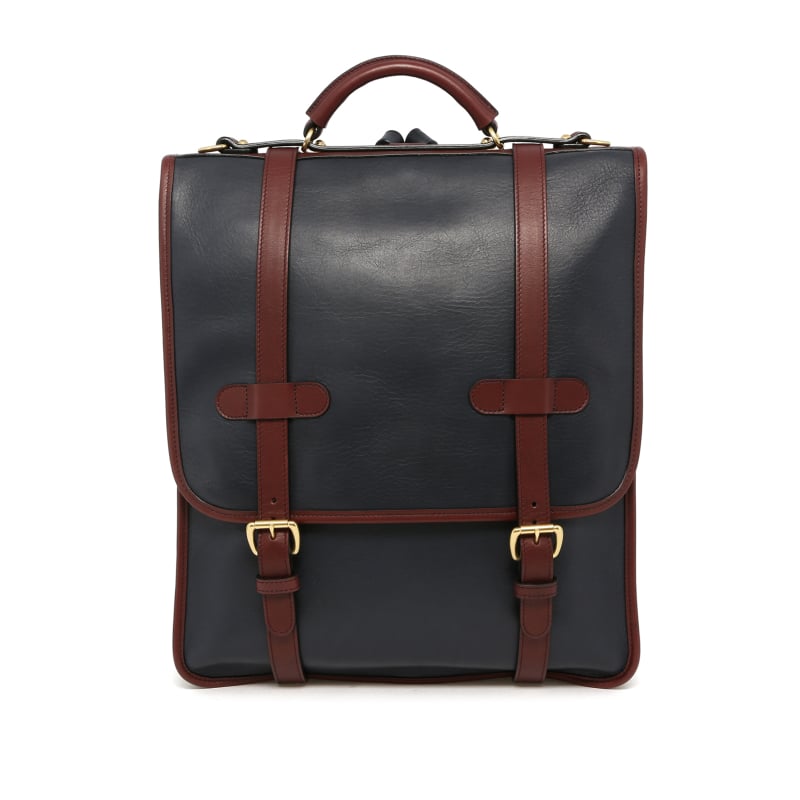 English Backpack - Navy/Burgundy - Tumbled Leather in 