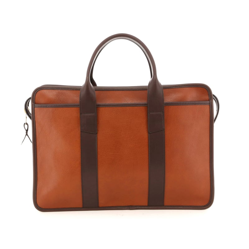Bound Edge Zip-Top Briefcase - Adobe Brown/Chocolate - Tumbled Leather in 
