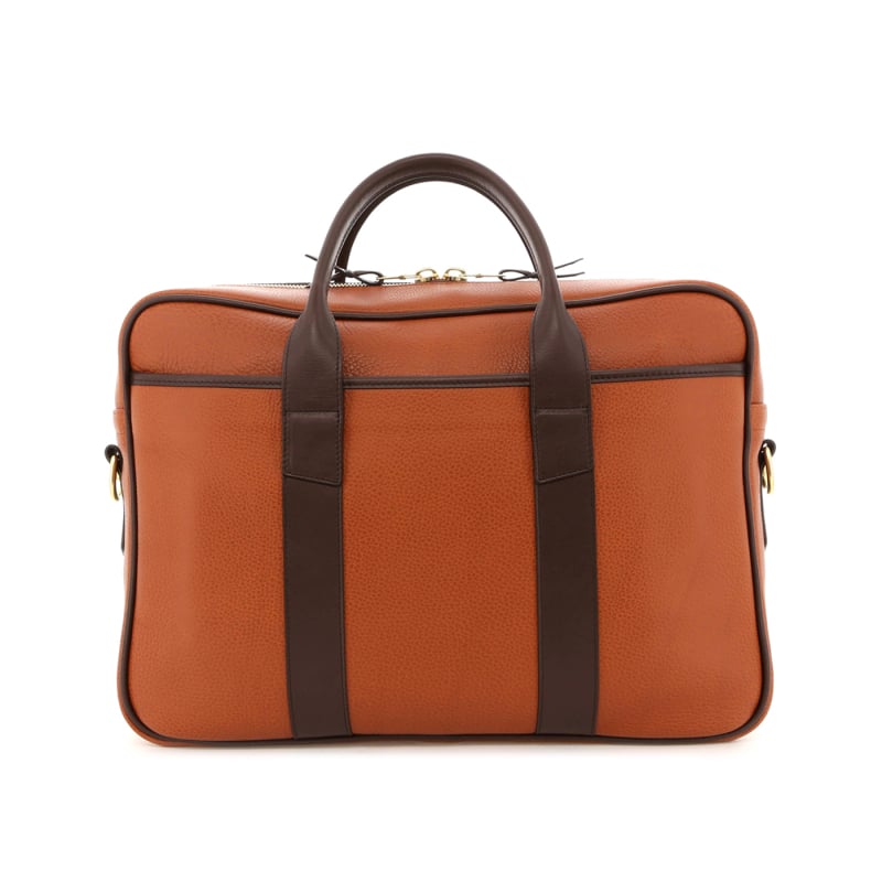 Commuter Briefcase - Cognac/Chocolate - Taurillon Tumbled Leather in 
