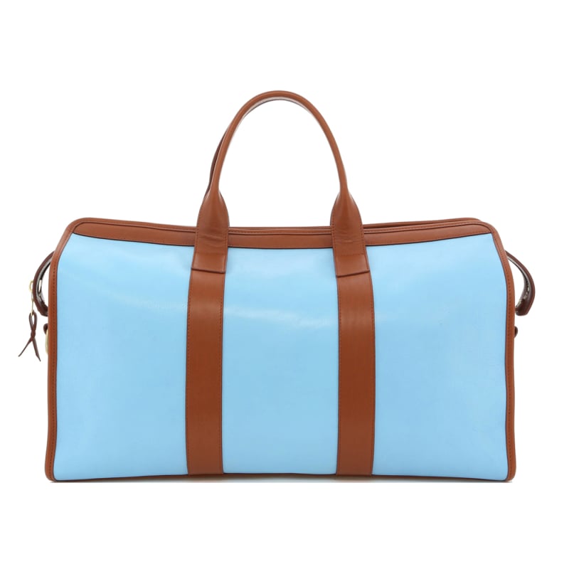 Signature Travel Duffle - Sky Blue/Cognac - Tumbled Leather - Capri Sunbrella in 