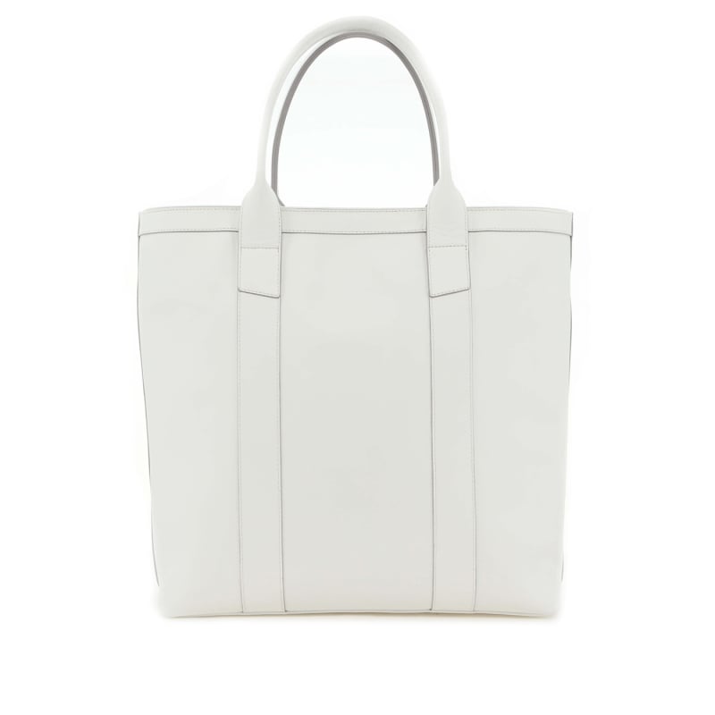 Tall Tote - White - Smooth Leather - Zipper Closure- Captain Navy Sunbrella in 