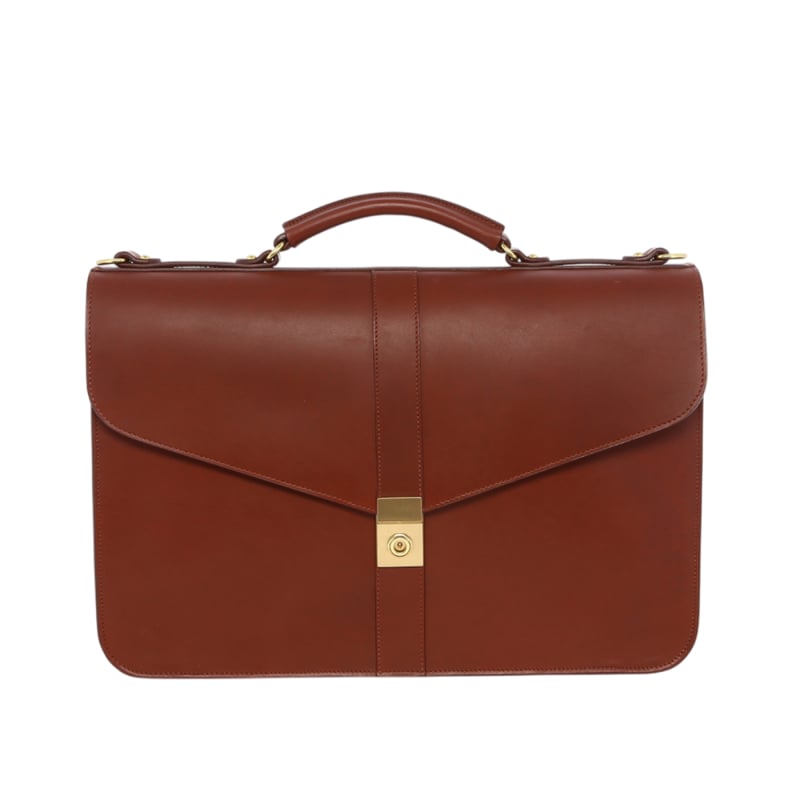Lock Briefcase - Chestnut/Loden - Belting Leather/Suede Interior in 