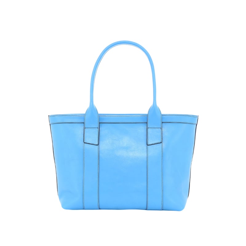 Small Working Tote - Air Blue -Tumbled Leather - Zipper Closure - Red Logo Sunbrella in 
