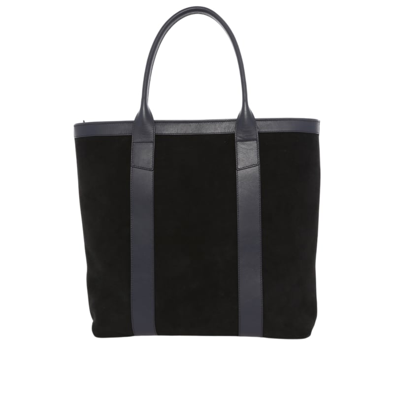Tall Tote - Black/Navy - Suede - Tumbled Leather - Zipper Closure - Mediterranean Sunbrella in 