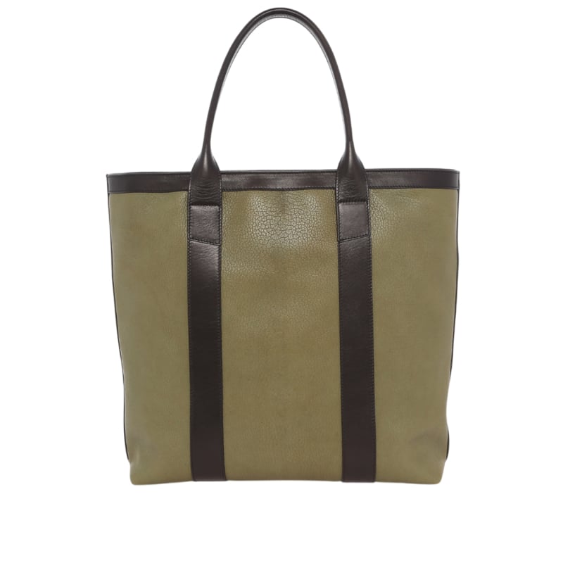 Tall Tote - Mint/Black - Goatskin - Tumbled Leather - Zipper Closure - Charcoal Sunbrella in 