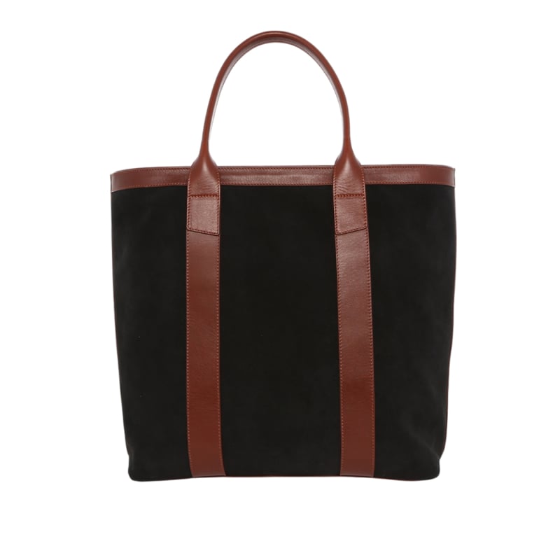 Tall Tote - Black/Chestnut - Suede - Tumbled Leather - Zipper Closure - Mediterranean Sunbrella in 