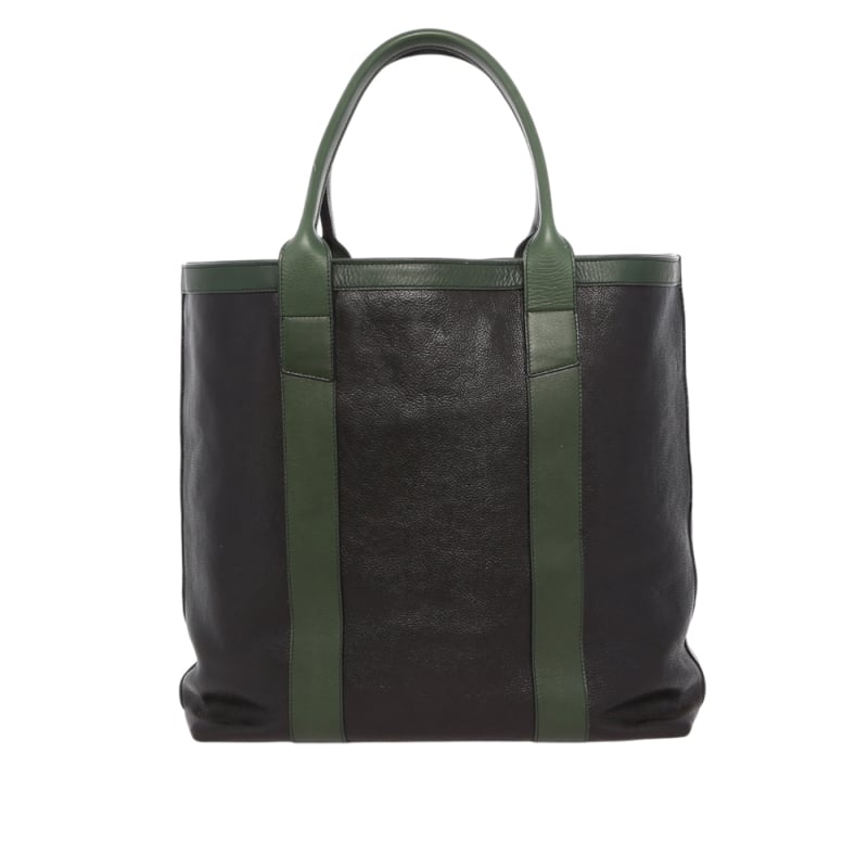 Tall Tote - Black/Green - Pebbled Leather - Grey Cordura  in 
