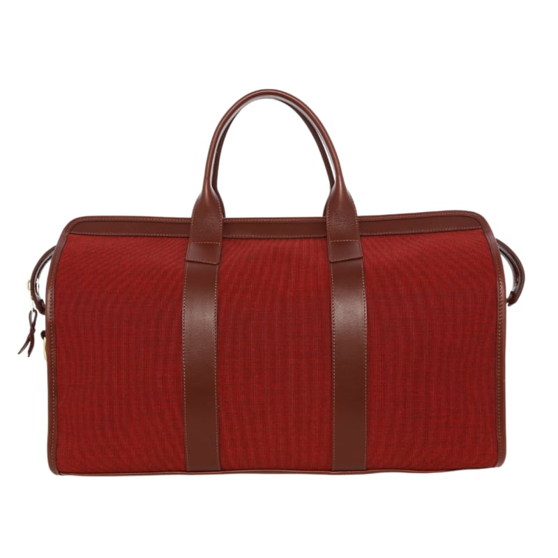 Signature Travel Duffle - Dubonnet Tweed/Chestnut - Sunbrella - Tumbled Leather - Mediterranean Blue Sunbrella in 