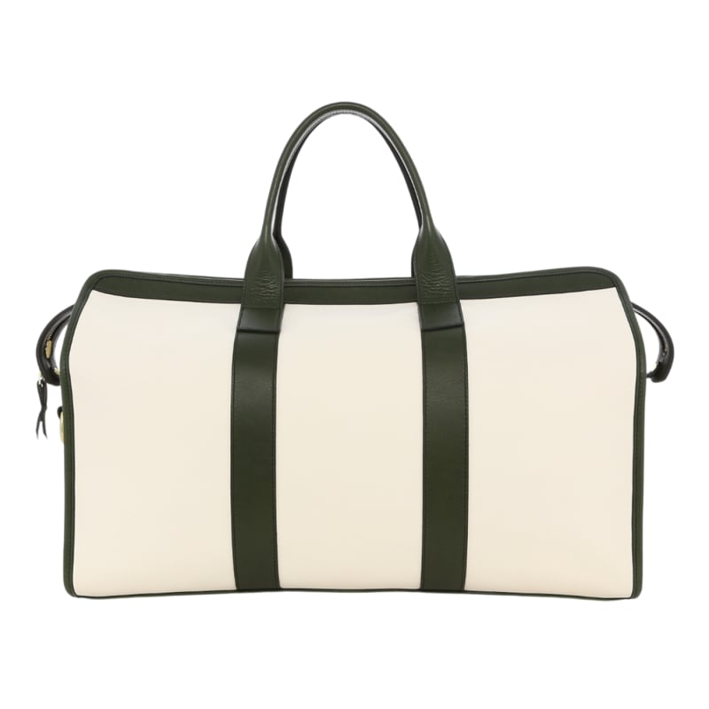 Signature Travel Duffle - White/Green - Smooth Leather - Charcoal Sunbrella in 