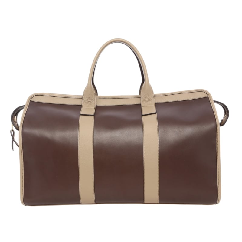 Signature Travel Duffle - Chocolate/Turtle Dove - Pebbled Leather - Charcoal Sunbrella in 